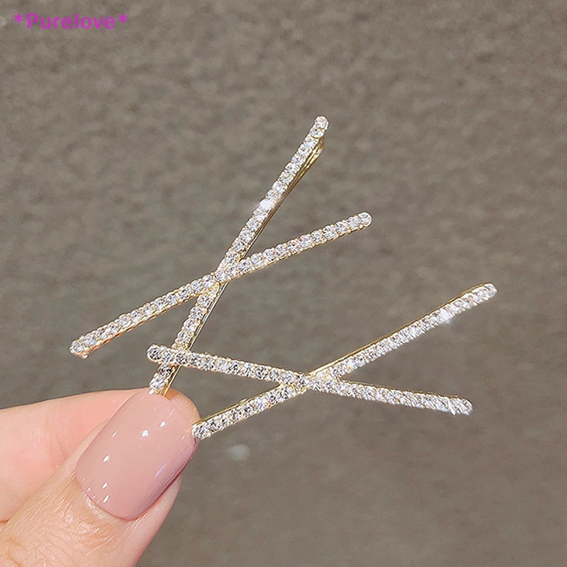 Set 2 Kẹp Tóc Đính Đá Pha Lê Thiết Kế Đơn Giản Thời Trang Mới