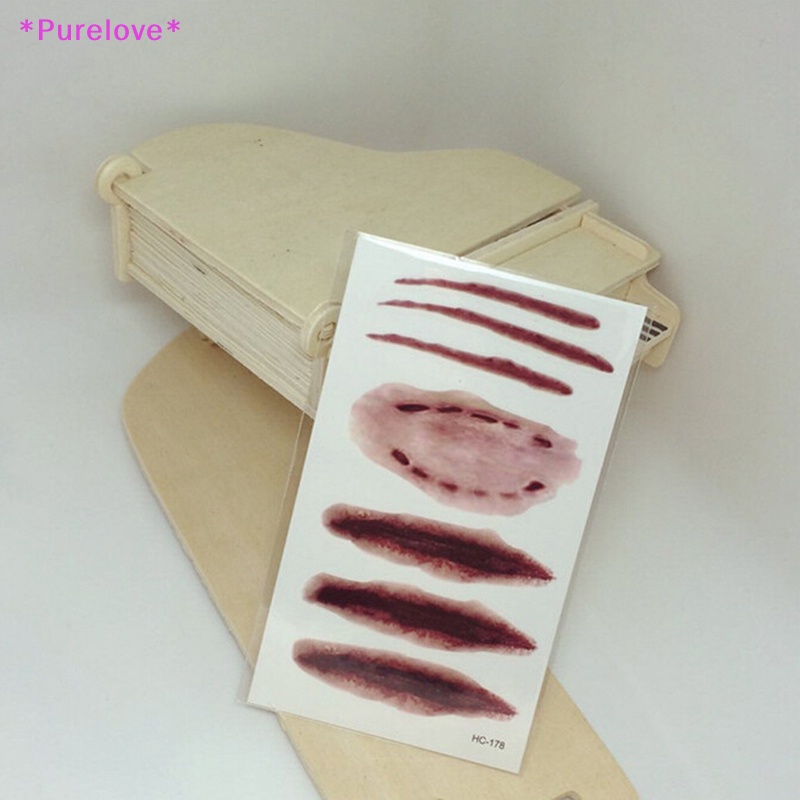 Bộ 2 Hình Xăm Dán Tạm Thời Chống Thấm Nước Hình Vết Thương Vết Thương Máu Trang Trí Halloween Mới