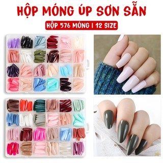 Hộp móng úp sơn sẵn 24 màu | 576 móng 12 size | phom nhọn bầu & phom than nailbox