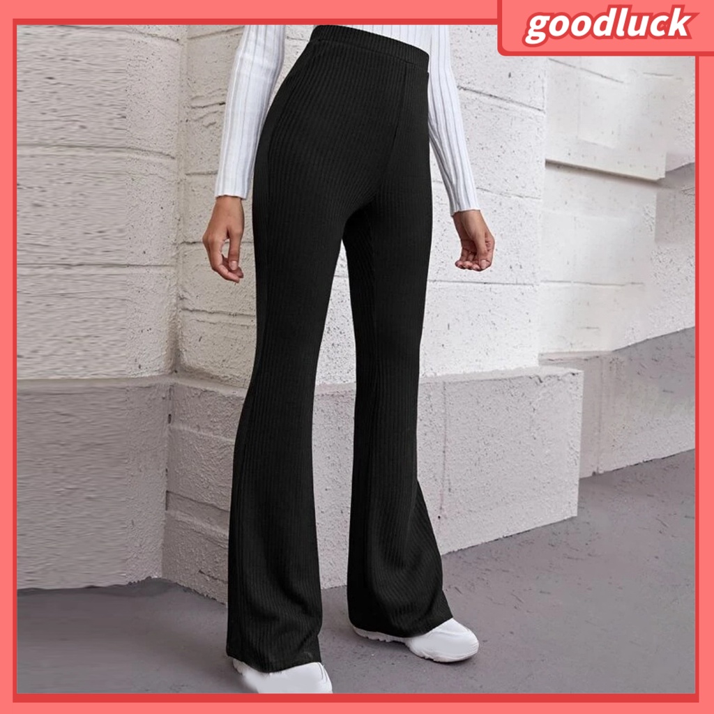 Quần Dài Dệt Kim Màu Trơn Ống Loe Lưng Cao Thời Trang Mùa Hè Cho Nữ
