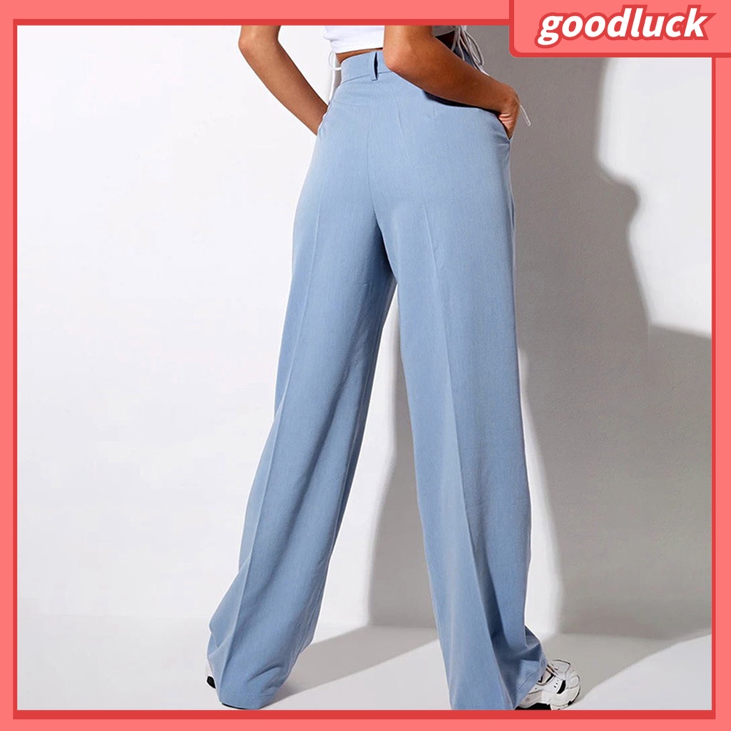 Quần Dài Ống Đứng Lưng Cao Màu Trơn Thời Trang Cho Nữ