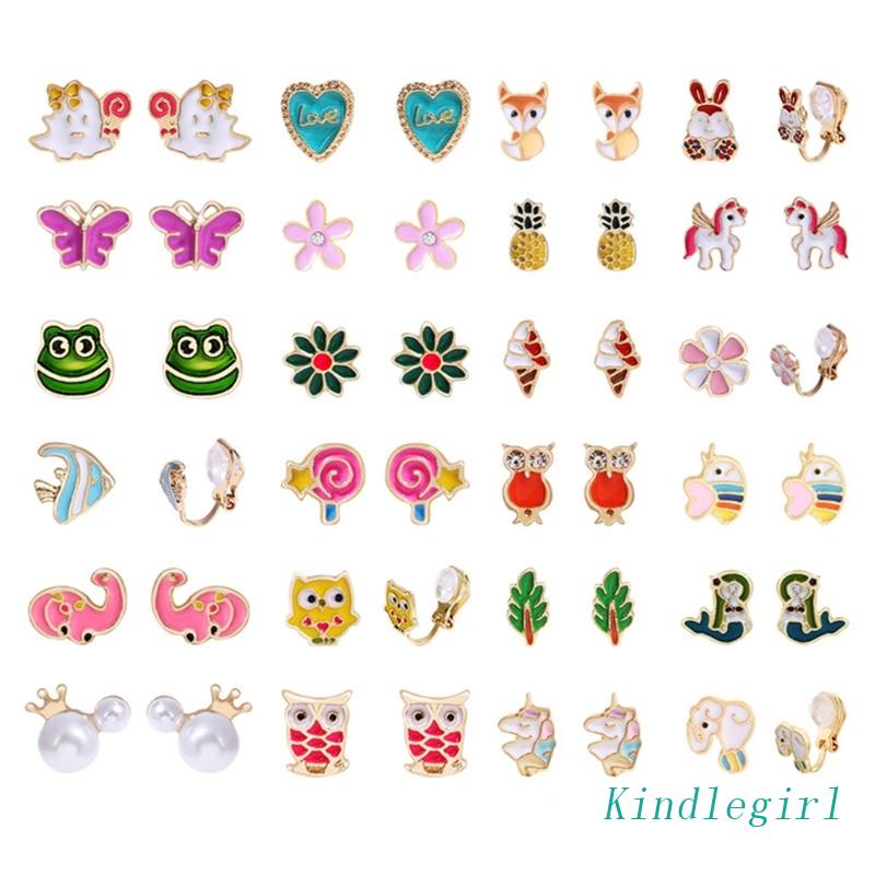 Bộ 24 Đôi Bông Tai Kẹo Hình Động Vật Không Đau Thời Trang Cho Nữ
