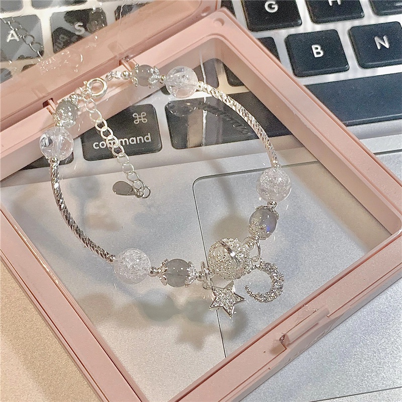 Vòng Tay Chuỗi Hạt Pha Lê Mặt Trăng Ngôi Sao Màu Xám Phong Cách Công Chúa Ngọt Ngào Hàng Mới Dành Cho Bạn Nữ