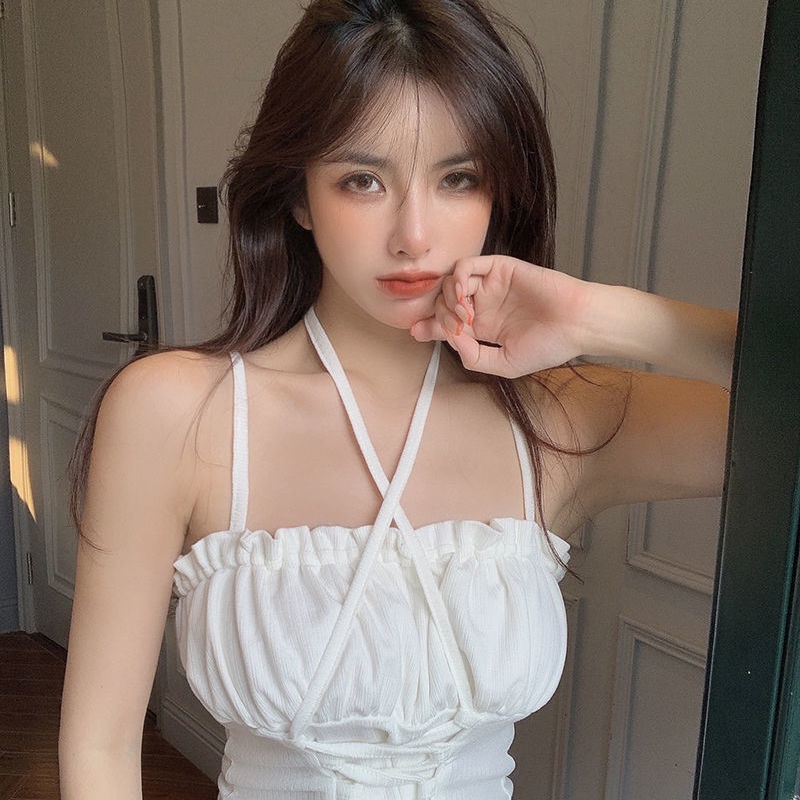 Áo Croptop Sát Nách Màu Trắng Thời Trang Mùa Hè Phong Cách Pháp Cho Nữ