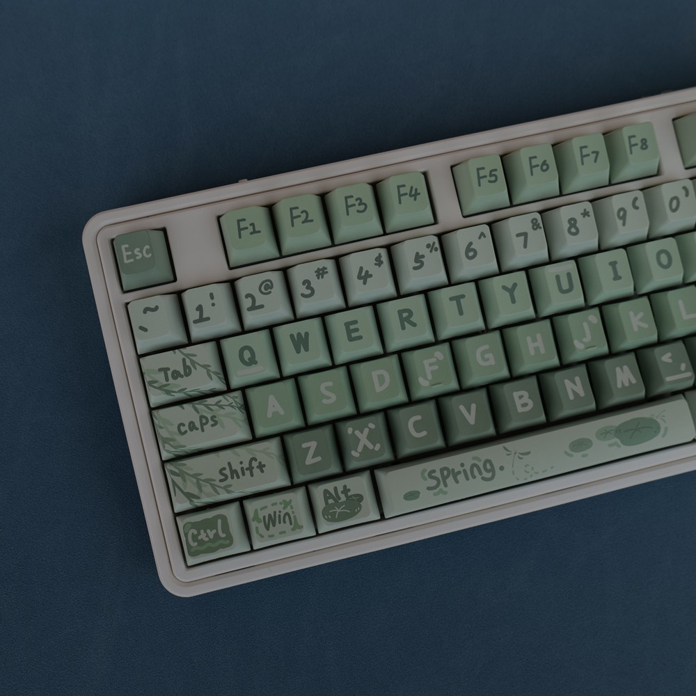 Spring Outing Keycaps XDA/Cherry Profile Matcha Sữa Xanh Thảo Cầm Viên PBT Dye Sub Bàn Phím Cơ Keycap