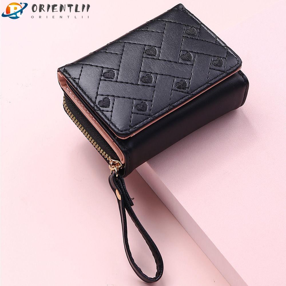 Ví Da PU Gập Ba Đựng Tiền Xu / Thẻ Có Khóa Kéo In Họa Tiết Trái Tim Thời Trang Orentli