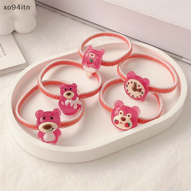 1 Dây Buộc Tóc Cao Su Co Giãn Hình Gấu Dâu Tây Đáng Yêu Cho Bé Gái