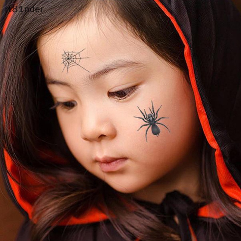 Bộ 12 Hình Xăm Dán Họa Tiết Mạng Nhện Đen Phong Cách Halloween Độc Đáo