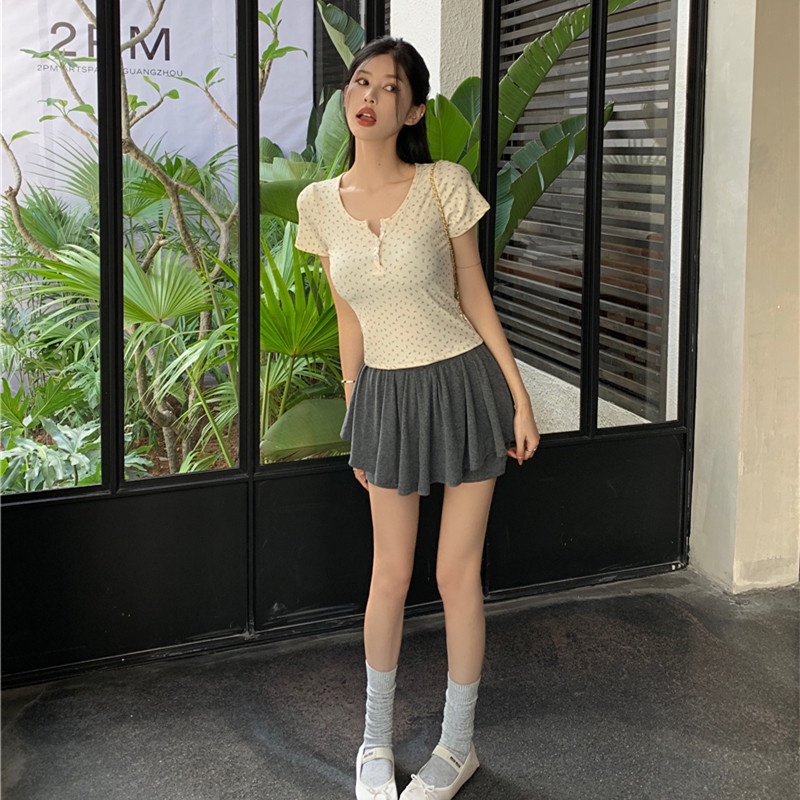 Áo Thun Tay Ngắn Cổ Tròn Hoạ Tiết Hoa Thời Trang Mùa Hè Cho Phái Nữ