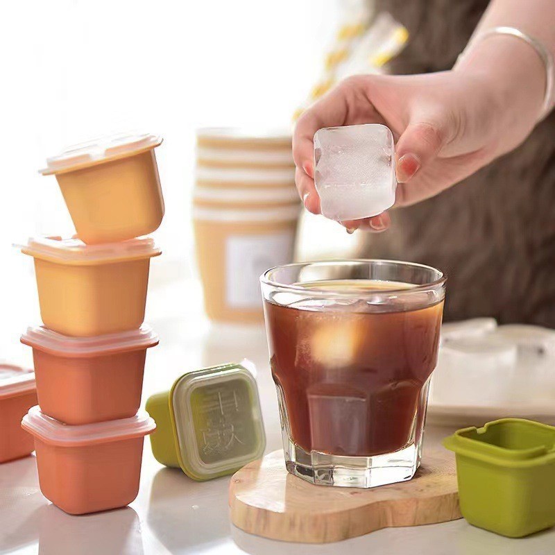 Khay Silicone Làm Đá Viên Hình Vuông Có Nắp Đậy Tiện Lợi