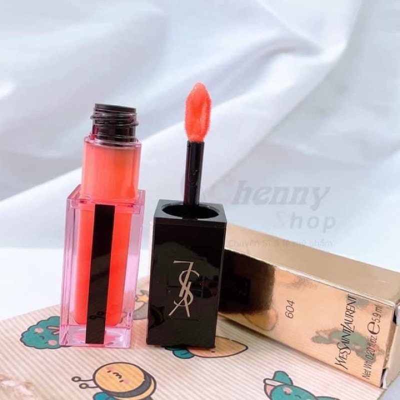 Son kem YSL fullsize fullbox màu 604 Hồng cam đào dòng son dưỡng bóng siêu lỳ