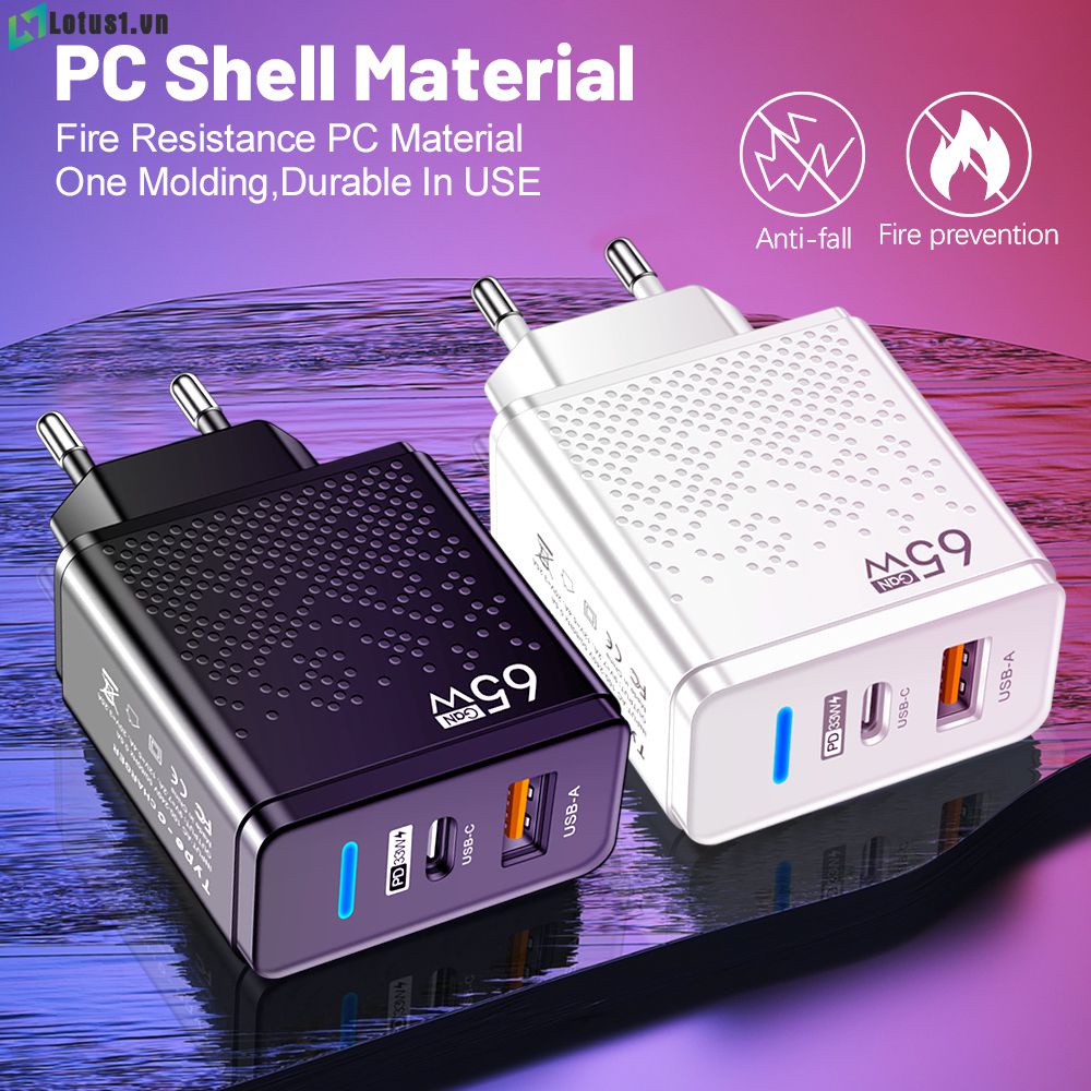 Hàng Có Sẵn Bộ Sạc điện Thoại Di động đa Cổng Gallium Nitride Gan Thông Minh 65W Cổng USB PD Bộ Chuyển đổi Loại C LED Thông Số Kỹ Thuật US/EU/UK