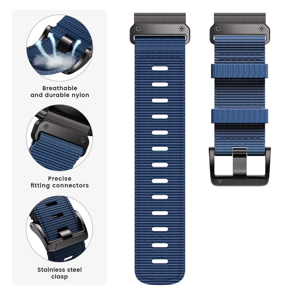 Dây Đeo Nylon 22mm 26mm Thoáng Khí Thay Thế Cho Garmin Fenix 7 7X 6 6X Pro 5 5X Plus 3 3HR 2 Forerunner 965 955 945 935