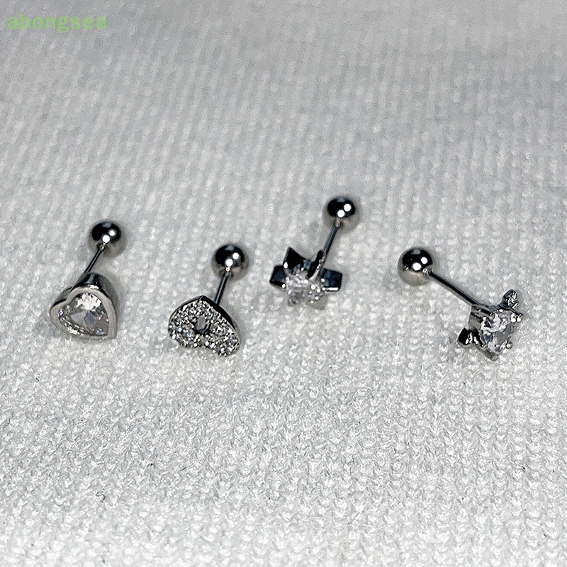 1 Bông Tai Hình Trái Tim Đính Đá Zircon Bằng Thép Không Gỉ Dễ Thương Cho Nữ