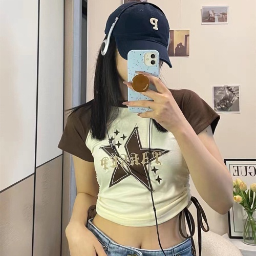 Áo Thun Cotton Tay Ngắn In Chữ Và Ngôi Sao Phong Cách Mỹ Cho Nữ