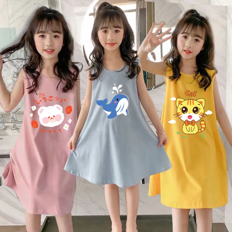 Đầm Ngủ 100% Cotton Không Tay Dành Cho Bé Gái 44-5 - 6-7 - 8-9 - 10-11 - 12-13 - 14 Tuổi