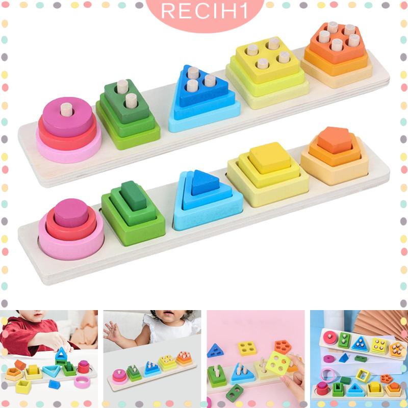 [Recih] Đồ Chơi Khối Xếp Chồng Lên Nhau Nhận Diện Màu Sắc Giáo Dục Sớm Cho Bé