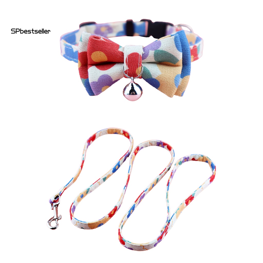 1 Bộ Dây Dắt Thú Cưng Đi Dạo Bằng Polyester Họa Tiết Hoa Thắt Nơ Dễ Điều Chỉnh