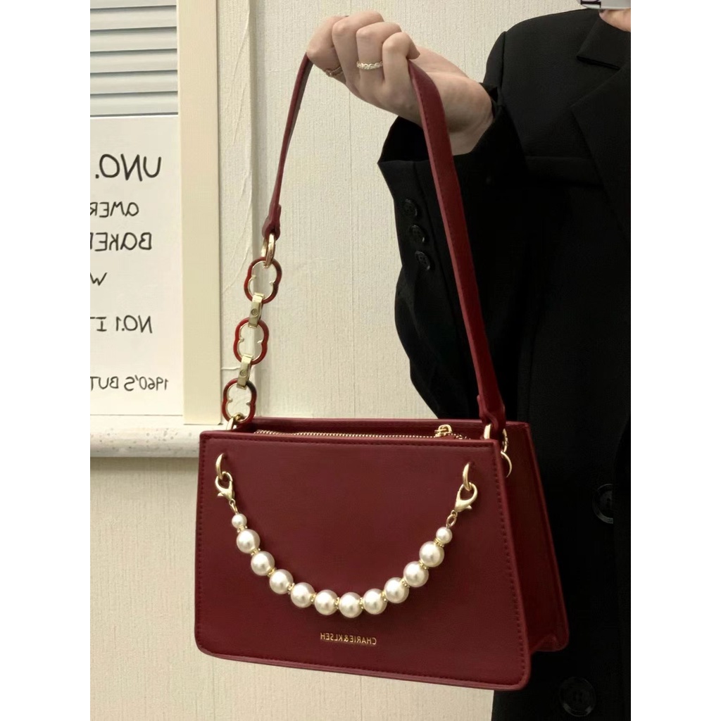 Ielgy Niche Túi Xách Đeo Dưới Cánh Tay Một Dây Chuỗi Ngọc Trai Đơn Giản Thời Trang Dễ Phối Đồ Cho Cô Dâu