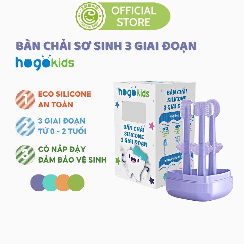 Set 3 Bàn Chải Răng Lưỡi Silicone Phù Hợp 3 Giai Đoạn Phát Triển Răng Nướu - Có Hộp Đựng Đa Năng Cho Bé Từ 0-18m