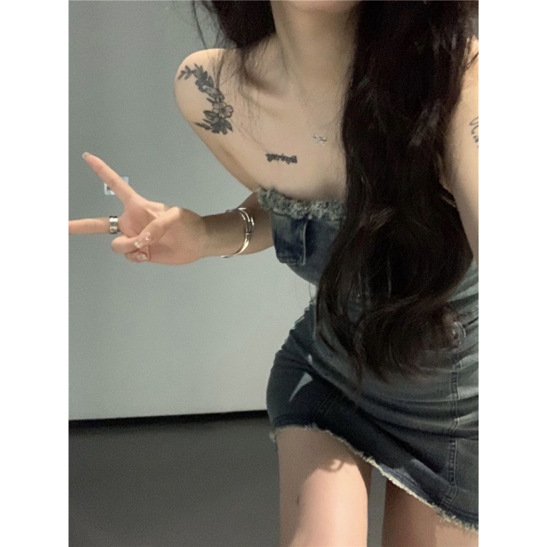 Đầm Denim Ôm Dáng Trễ Vai Phong Cách Đường Phố Cá Tính Cho Nữ