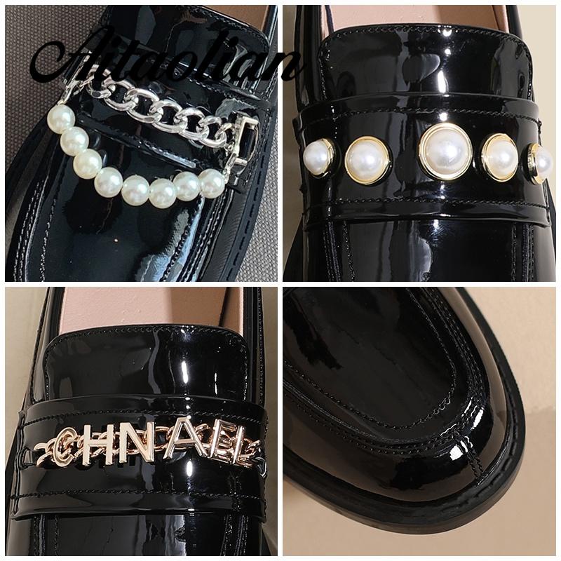 Giày Lười Da Bóng 3cm Mũi Tròn Phong Cách retro Anh Quốc Thời Trang