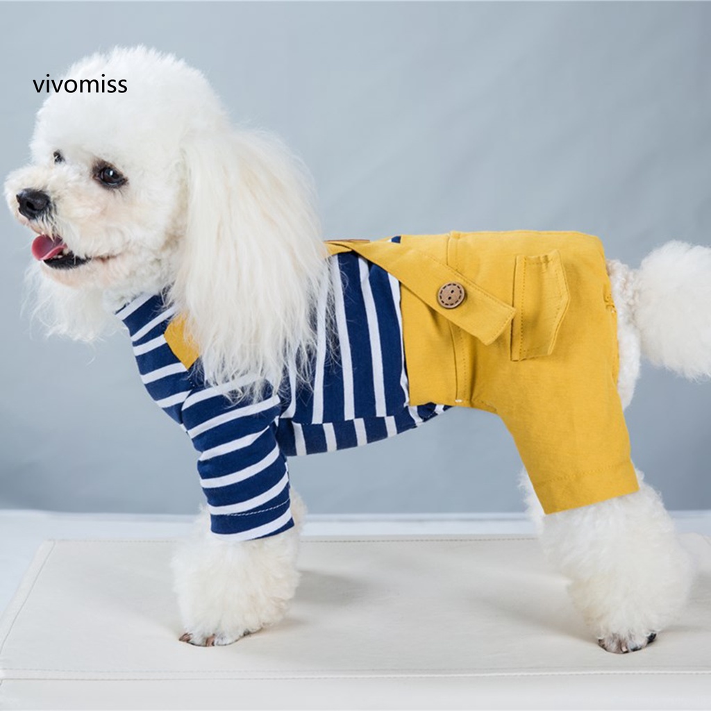 Quần Yếm Giữ Ấm Bằng Vải Cotton Họa Tiết Kẻ Sọc Dễ Thương Dành Cho Cún Cưng