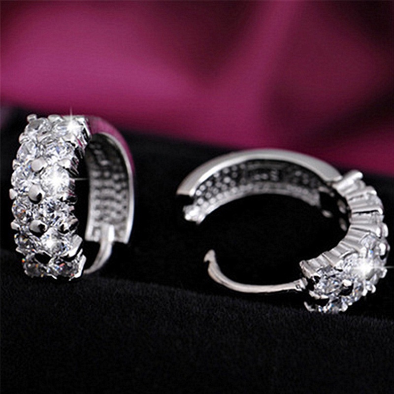 Khuyên Tai Tròn Hai Hàng Đính Đá Lấp Lánh Dành Cho Nữ