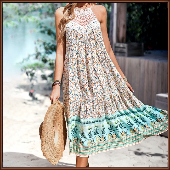 Đầm Hai Dây Hở Lưng Cổ Chữ V Họa Tiết Hoa Phong Cách Boho Thời Trang Mùa Hè Cho Nữ