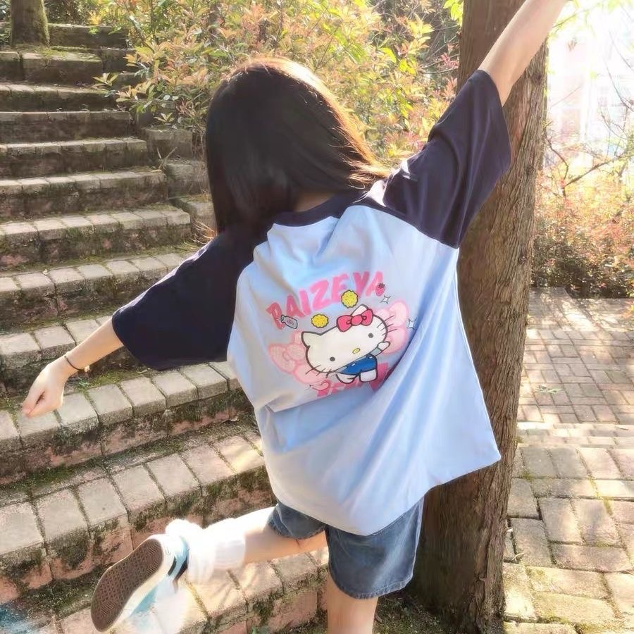 Áo thun NRVP 100% cotton tay ngắn cổ tròn in họa tiết phong cách Hàn Quốc cho nữ