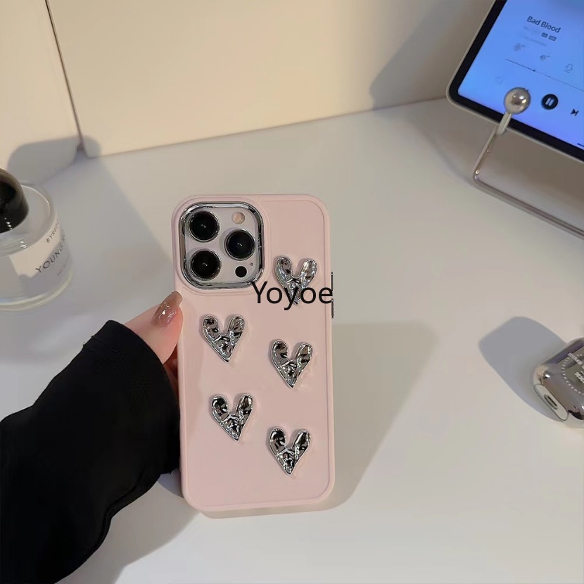 Ốp Điện Thoại Silicon Mềm Chống Sốc Họa Tiết Trái Tim 3D Cho iPhone 14 13 12 11 Pro Max 14 Plus 7 8 Plus X XR XS Max