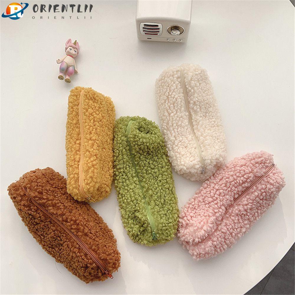 Túi Đựng Bút / Đồ Trang Điểm Phủ Lông Cừu Tiện Dụng Cho Văn Phòng Ốp