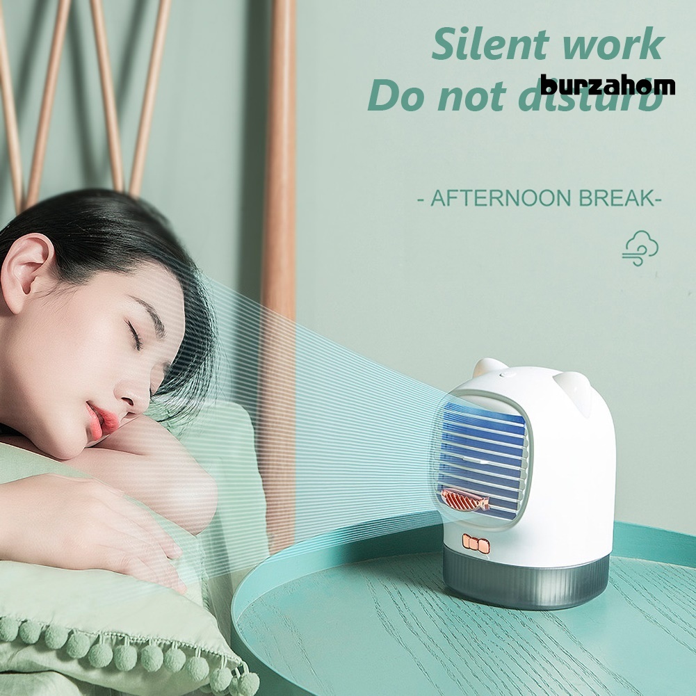 Quạt Điều Hòa Làm Ẩm Không Khí Có Đèn LED UV Hình Mèo May Mắn Sạc Cổng USB