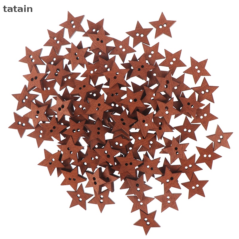 Set 100 Nút Gỗ 2 Lỗ Hình Ngôi Sao Xinh Xắn