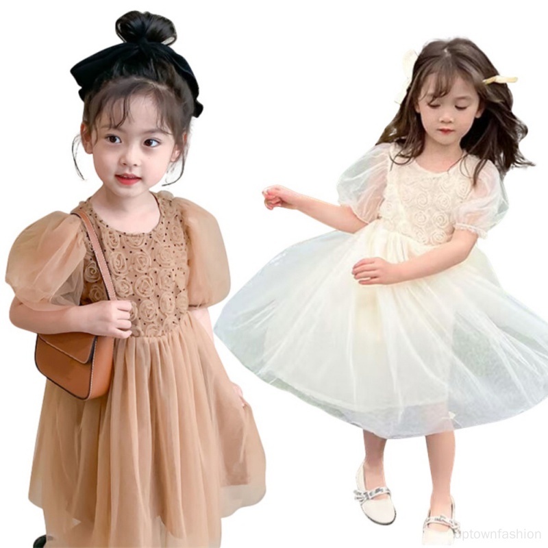 Đầm Công Chúa Tay Phồng Phối Ren Lưới Thoáng Khí Thời Trang Mùa Hè Hàn Quốc