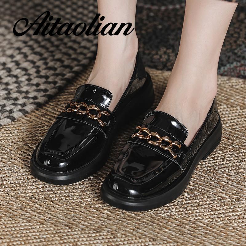 Giày Da Lười Phong Cách Retro Sành Điệu Thời Trang Cho Nữ