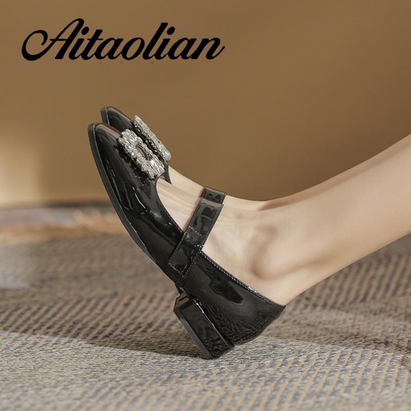 Giày Cao Gót 5cm / 2.5cm Da Bóng Mũi Vuông Thời Trang Cho Nữ