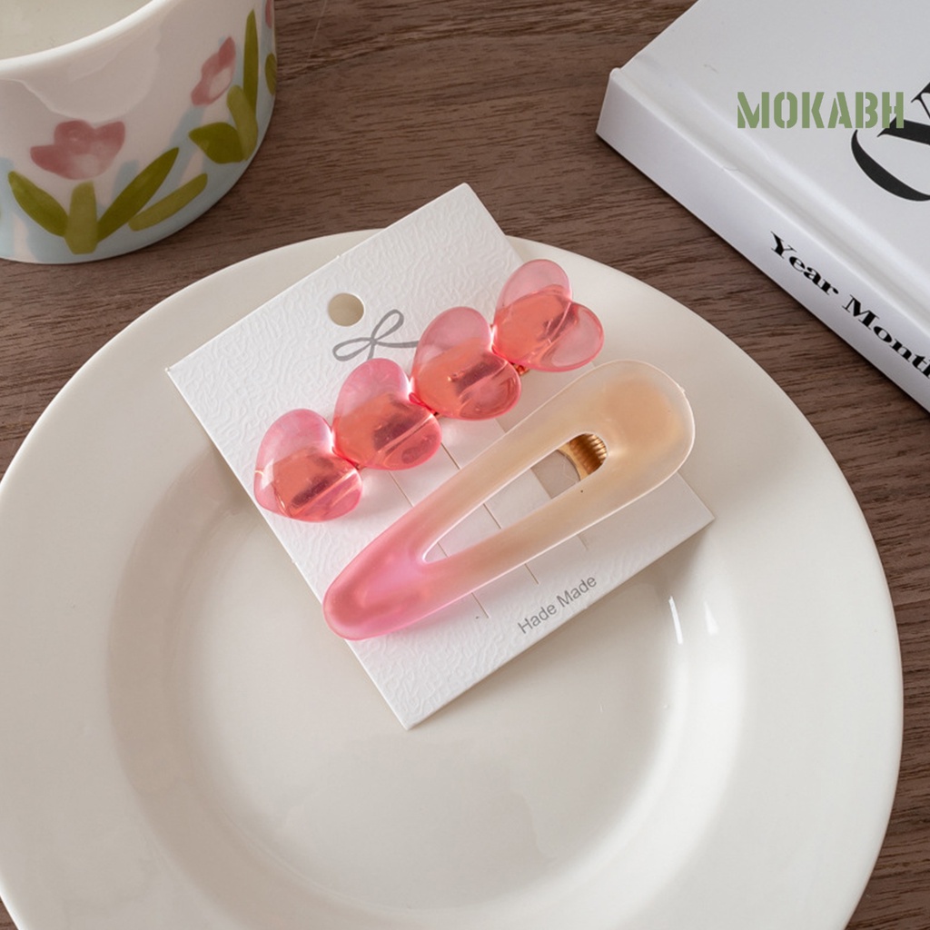 1 Cặp Kẹp Tóc Hình Trái Tim Màu Gradient Trong Suốt Gọn Nhẹ Chống Trượt
