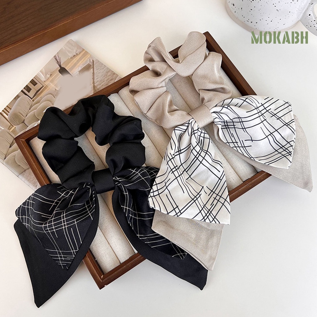 Dây Buộc Tóc Ruy Băng Thắt Nơ In Họa Tiết Kẻ Sọc Phong Cách Hàn Quốc
