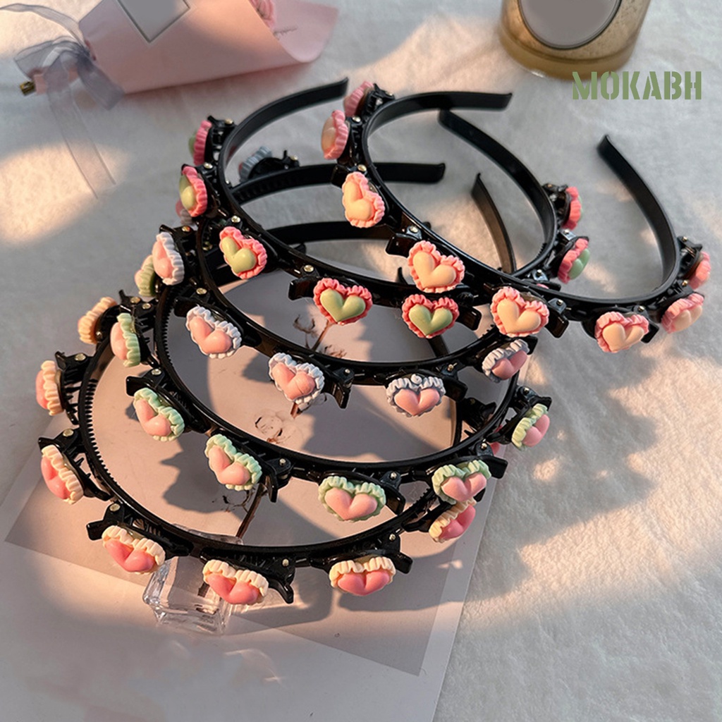 Băng đô cài tóc rửa mặt Co Giãn Chống Trượt Họa Tiết Trái Tim Màu Sắc Tương Phản Thời Trang Cho Nữ