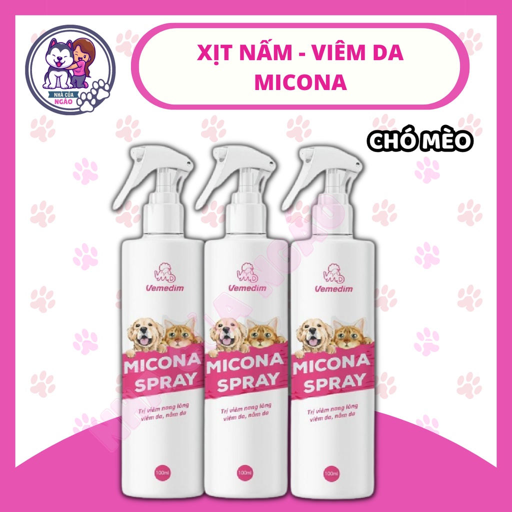 Xịt Micona chuyên nấm da, viêm da, viêm nang lông, bong tróc bã nhờn cho chó mèo - Vemedim - 100ml