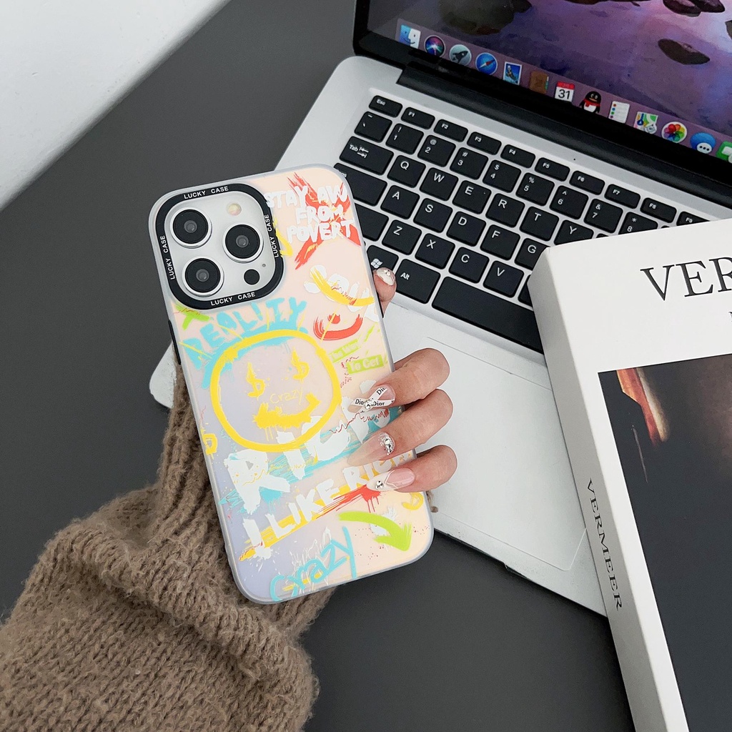 Ốp Điện Thoại Tpu Mềm Chống Sốc Hai Mặt Trong Suốt Họa Tiết Mặt Cười Graffiti Cho iPhone 14 13 12 11 Pro Max
