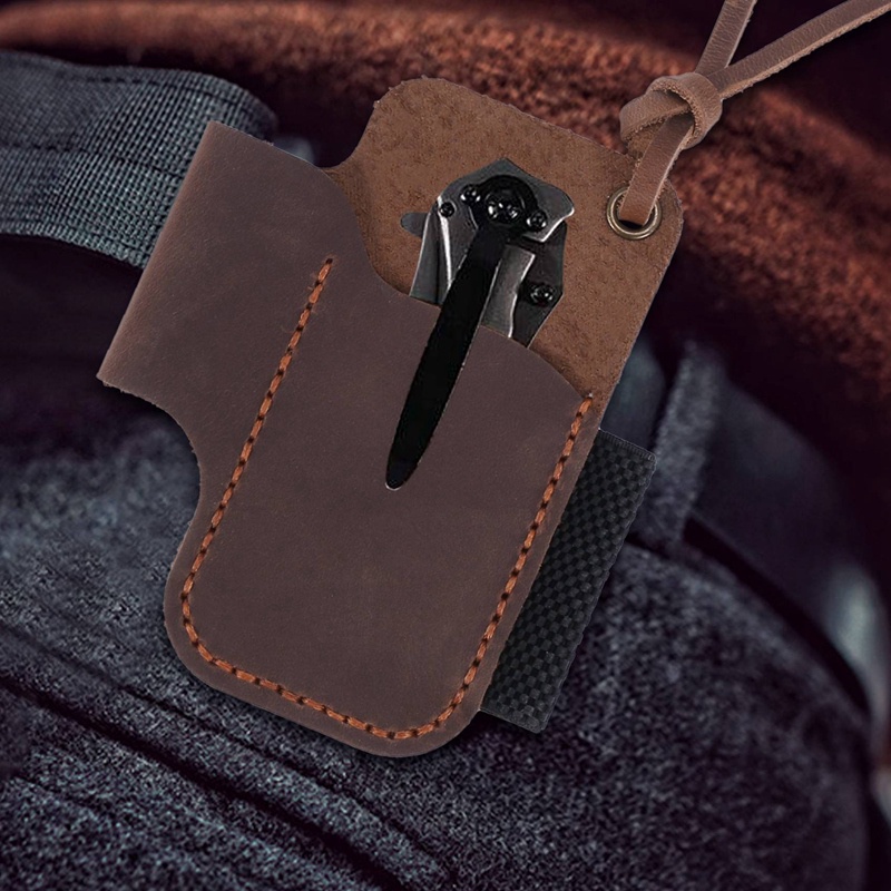 Vỏ bọc da thủ công Gấp Giá đỡ đèn pin EDC Tool Brown