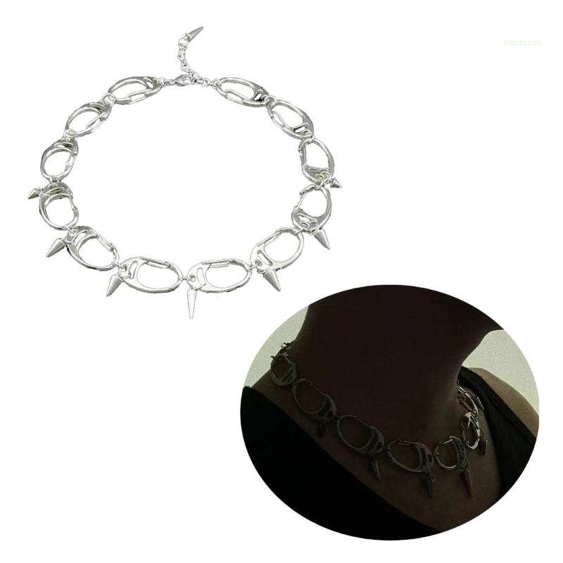 Vòng Cổ Choker Phối Dây Xích Và Nút Nối Phong Cách Hip Hop Thời Trang Dự Tiệc Cho Nam Và Nữ