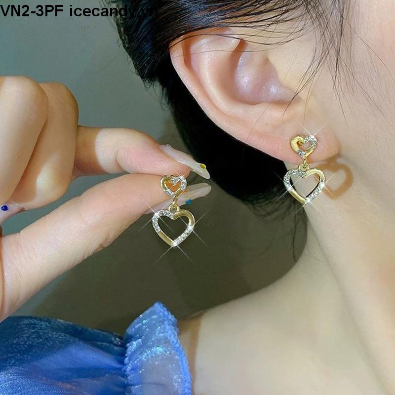 🥟ice🥟Bông Tai Hình Trái Tim Đính Đá Zircon Lấp Lánh Sang Trọng Cho Nữ
