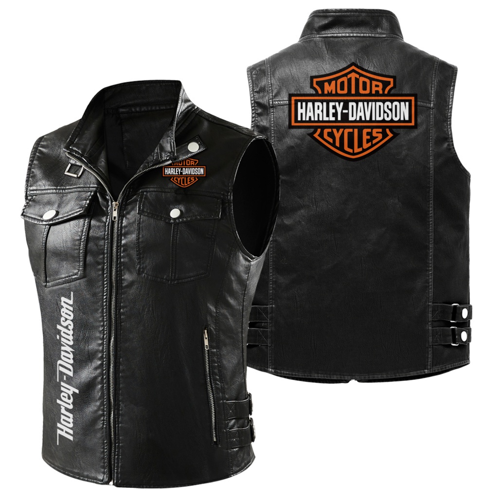 Áo Khoác Da Sát Nách In Logo Harley Davidson Phối Khóa Kéo Cá Tính Cho Nam 2023