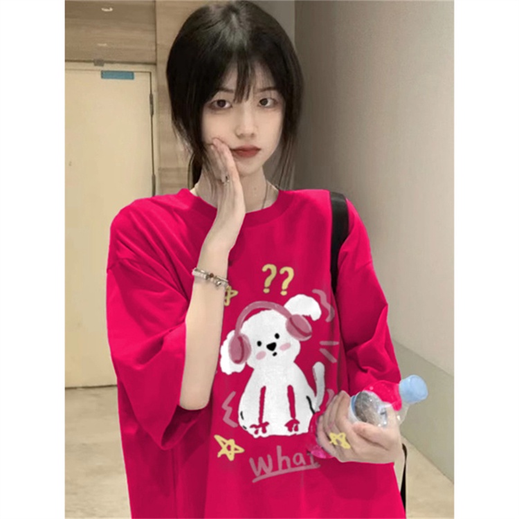 Áo Thun 100% Cotton Tay Ngắn Cổ Tròn In Họa Tiết Phong Cách Hàn Quốc Cho Nữ