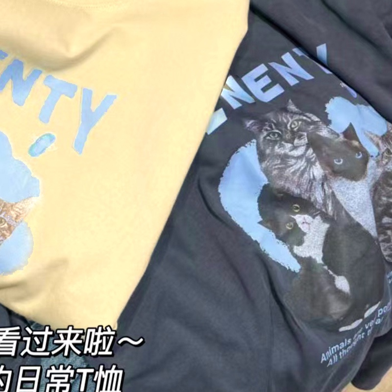 Áo Thun 100% Cotton Tay Ngắn Cổ Tròn In Họa Tiết Phong Cách Hàn Quốc Cho Nữ