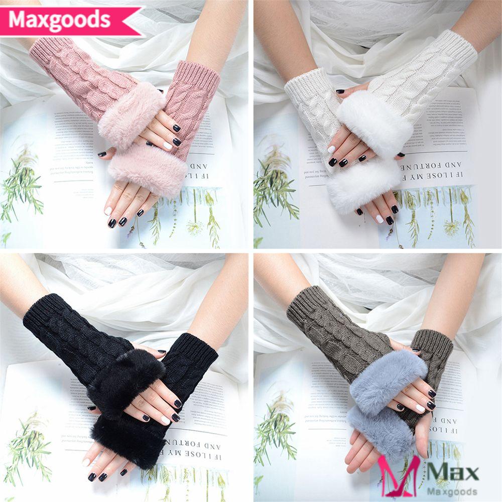 Maxg Găng Tay Dệt Kim Hở Ngón Co Giãn Phối Lông Giả Có Thể Chạm Màn Hình Cảm Ứng Cho Học Sinh