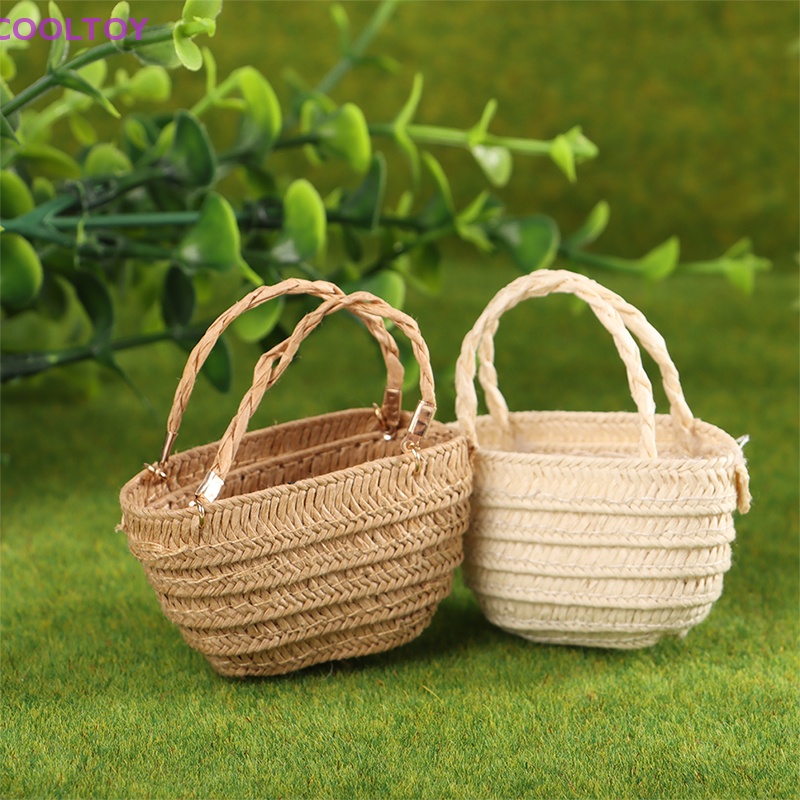 Giỏ Rơm Đan Mini Đựng Đồ Trang Trí Nhà Búp Bê Tỷ Lệ 1 / 12